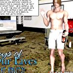 Pic of Gays of our lives 3D gay comic: male hentai anime fantasy cartoons about hairy huge cock of young hunk man dude jerking off in a trailer, sucking 10 inch cock and big balls of his boyfriend and having massive cumshot in this nifty gay story