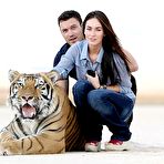 Pic of Megan Fox with tiger in desert photosoot