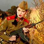 Pic of Evelyn Lory stripping out of her Soviet army uniform