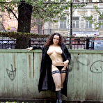 Pic of Dirty Public Nudity. Busty curvy beautiful brunette.