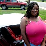 Pic of Nature Breasts - Huge Boobs Ebony Posing Near Cabriolet
