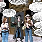 Pic of Wild wild west sex 3D comics and anime sex cartoons about big tits redhead mature babe in bondage and BDSM hardcore acts with cowboy huge cock