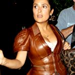 Pic of Salma Hayek shows deep cleavage in leather jacket