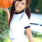 Pic of Ayaka Enomoto Asian in sports outfit plays with ball outdoor