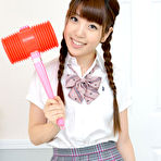 Pic of Mizuho Shiraishi Asian with uniform and pigtails plays like child
