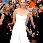 Pic of Uma Thurman in white night dress at Midnight In Paris premiere in Cannes 2011