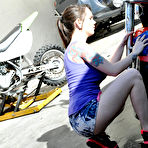 Pic of Ashton Pierce devours her friend's cock in the motorbike shop