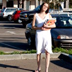 Pic of Jassie James - Jassie James takes her white dress outdoors on the parking lot and shows off.