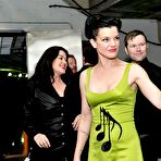 Pic of Pauley Perrette in short green dress at Grammy redcarpet