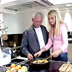 Pic of Beauty And The Senior - Babe gets fucked by an older man in the kitchen