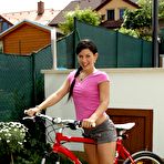 Pic of Cheerful and sweet teen girl Rihanna Jamuel is all hot and bothered fro cycling and has to get nude