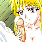 Pic of Yellow hair hentai lady deep blowjobs a huge cock