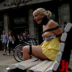 Pic of Public Disgrace - Blonde in short dress tied outdoor almost naked then fucked in public anal sex by dirty rough man