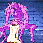 Pic of Bondanime.com - Busty hentai sucking cock and fucked by monster in the dungeon 