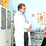 Pic of Ashamed chick Angela and senior skilled gyno doctor at his office