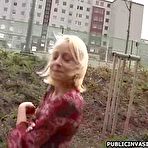 Pic of Public Inuasion Hot boobied teenie blonde enjoys flashing pussy in public