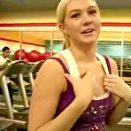 Pic of Alison Angel flashing her big natural tits at the gym and fingering her pussy!