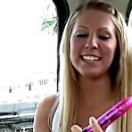 Pic of Lucy Summers:: Teen Lucy Summers rubbing her pink hole with dildo at car
