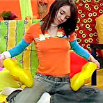 Pic of Club Seventeen teen girl playing with wooden shoes