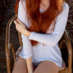 Pic of Mia Sollis Natural Redhead Bares Petite Form from Blue Sweater