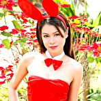 Pic of Creamy Asian Teen In Red Bunny Suit Shows Fuzzy Pussy