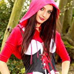 Pic of Teen girl looks gorgeous in her little red riding hood fancy dress outfit, stockings and red heels. (Debra K)