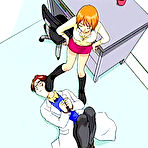 Pic of Hentai lady fucking a tied up horny man in office action
