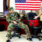 Pic of 
      Rizzo Ford gets drilled by two soldiers at the recruitment center
    