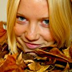 Pic of Abby Winters presents: Belinda, skinny blonde cutie playing in autumn leaves!