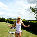 Pic of Cute blonde Lola jumping rope and teasing outdoors at PinkWorld Blog