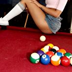 Pic of Big titted girl Isis Taylor gets naked and takes on cock on red pool table
