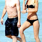 Pic of Sarah Brandner in black bikini on the beach in Miami