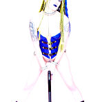 Pic of Gun girl Jenner Christ with tattoos and piercing poses in blue corset and black boots