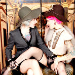 Pic of Pink hair Madeleine Sophie and her elegant lesbian friend kiss and show their tattoos