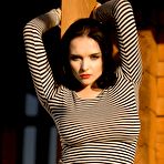 Pic of Eugenia Diordiychuk stripping striped shirt at sunset