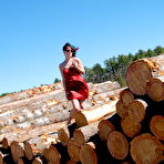 Pic of Sabrina Flashing by the Wood Pile :: Sweet T and A