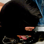 Pic of Masked tied prisoner Phantom gets punished by latina guard Jasmine Byrne behind bars