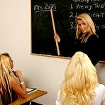 Pic of Teacher gives a strapon lesson to Donna Doll and another sweet school blonde