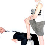 Pic of Dominating female Lady Sonia mercilessly trampling her slave’s face with high heels