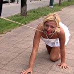 Pic of Roped bound and gagged slave blonde Angelic Diamond walking the city streets