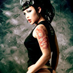 Pic of Asian Masuimi Max with big color tattoo on her back shows off her perfect nude body