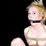 Pic of SexPreviews - Nicki Blue petite blonde in full body rope bondage has tits clamped in dungeon