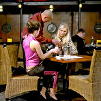 Pic of Clothed drunk ladies Gioia Biel and Cynthia Vellons ride stiff man meat in the restaurant