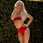 Pic of Blonde hottie Elsa Jean takes off her red bikini by the pool