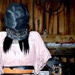 Pic of SexPreviews - Juliette Black tattoo brunette with head in a box is bound gagged with deepthroat