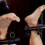 Pic of Screaming slave girl Dylan Ryan gets her body fixed upside down before hard foot caning.