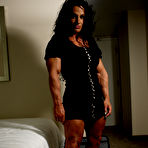 Pic of Female bodybuilder Debbie Bramwell with outstanding muscle body strips down to her underwear