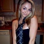 Pic of Blonde coed Brooke Marks is in a miniskirt, she strips topless and teases in a handbra