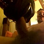 Pic of POINT OF VIEW Rough dental gag fellating sub mega-slut in leather corset