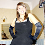 Pic of Brown haired UK girl Lola Lol in black gloves gives crazy handjob from your point of view